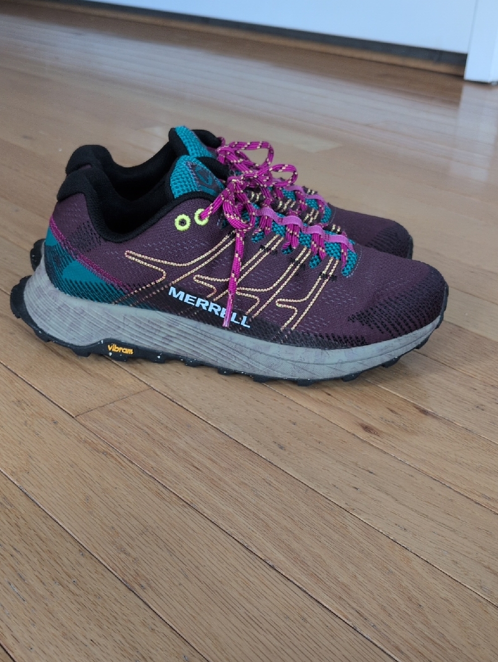 Merrell Moab Flight women's trail running shoes J067226 Burgundy Teal Fuchsia 8